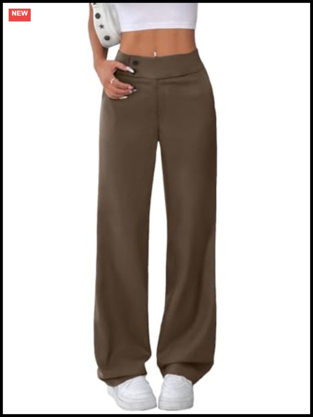 High Waisted Straight Leg Work Pants Women Elastic Waist Business Casual Office